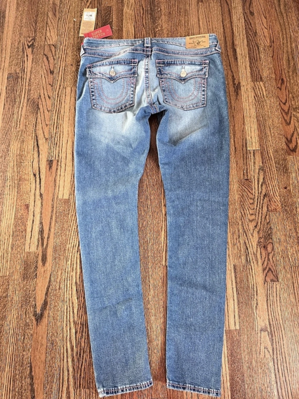 True Religion Super Stretch Skinny Jeans with Flap Pockets Blue Waist 34